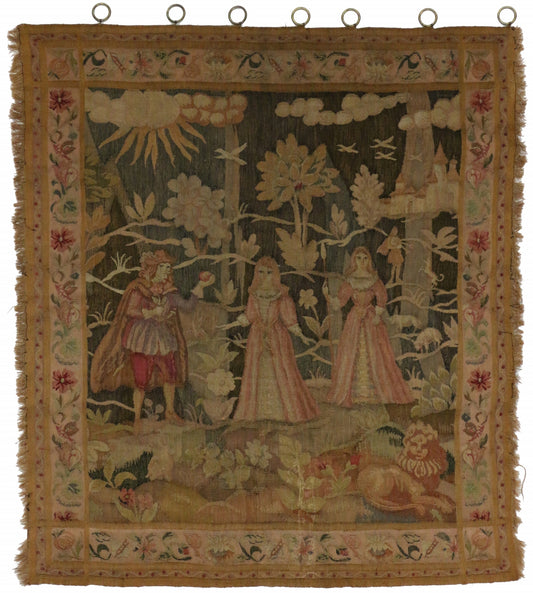 6 x 6 Antique French Aubusson Tapestry 74975