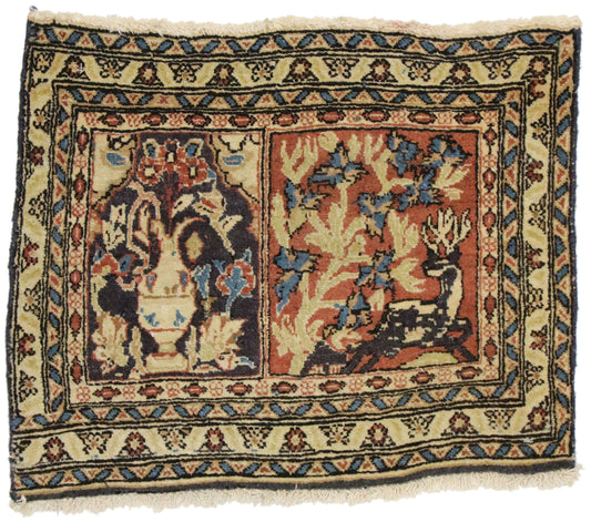 1 x 2 Vintage Persian Mashhad Pictorial Rug 75169