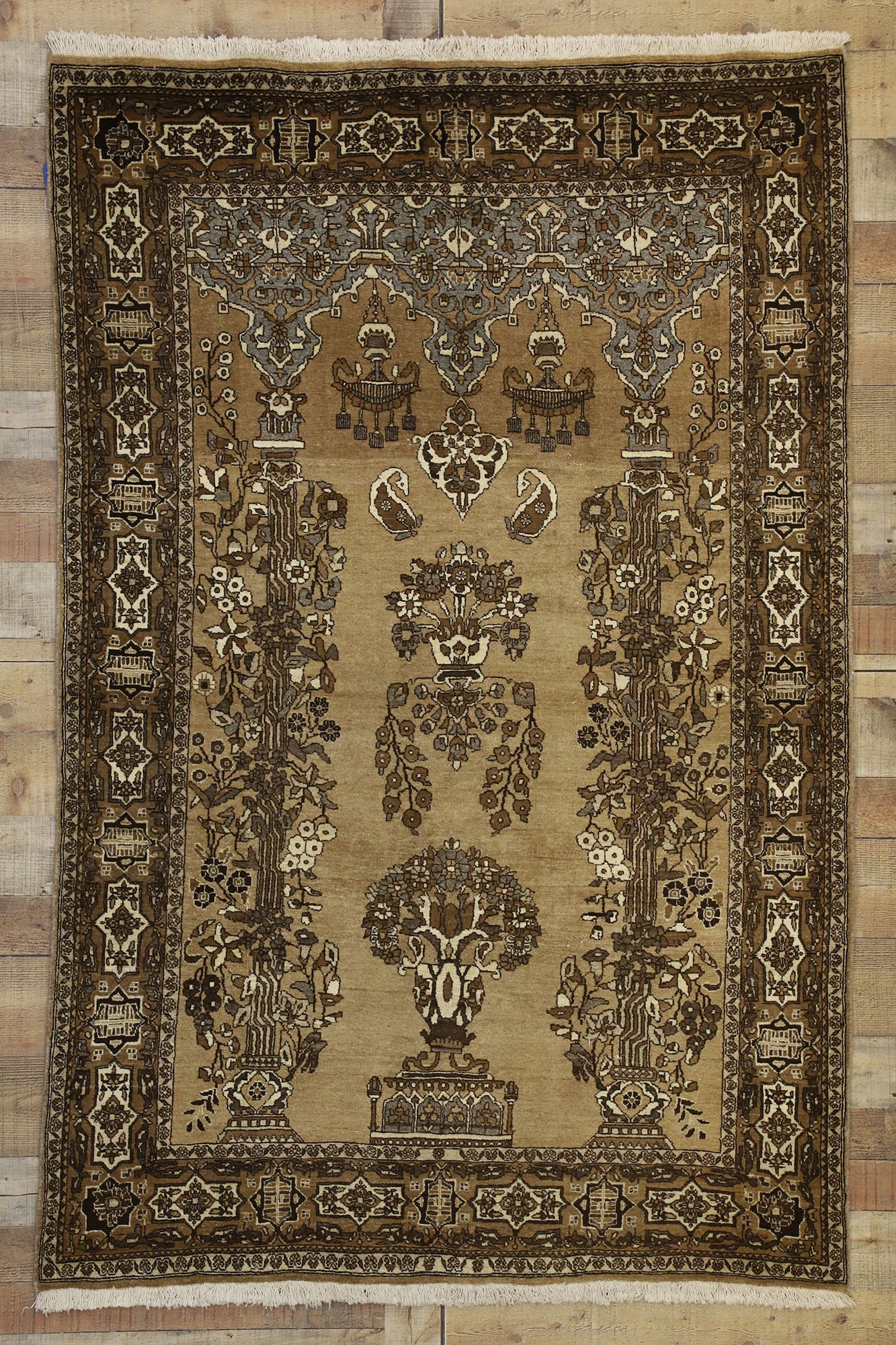 4 x 7 Vintage Persian Semnan Prayer Rug 75335