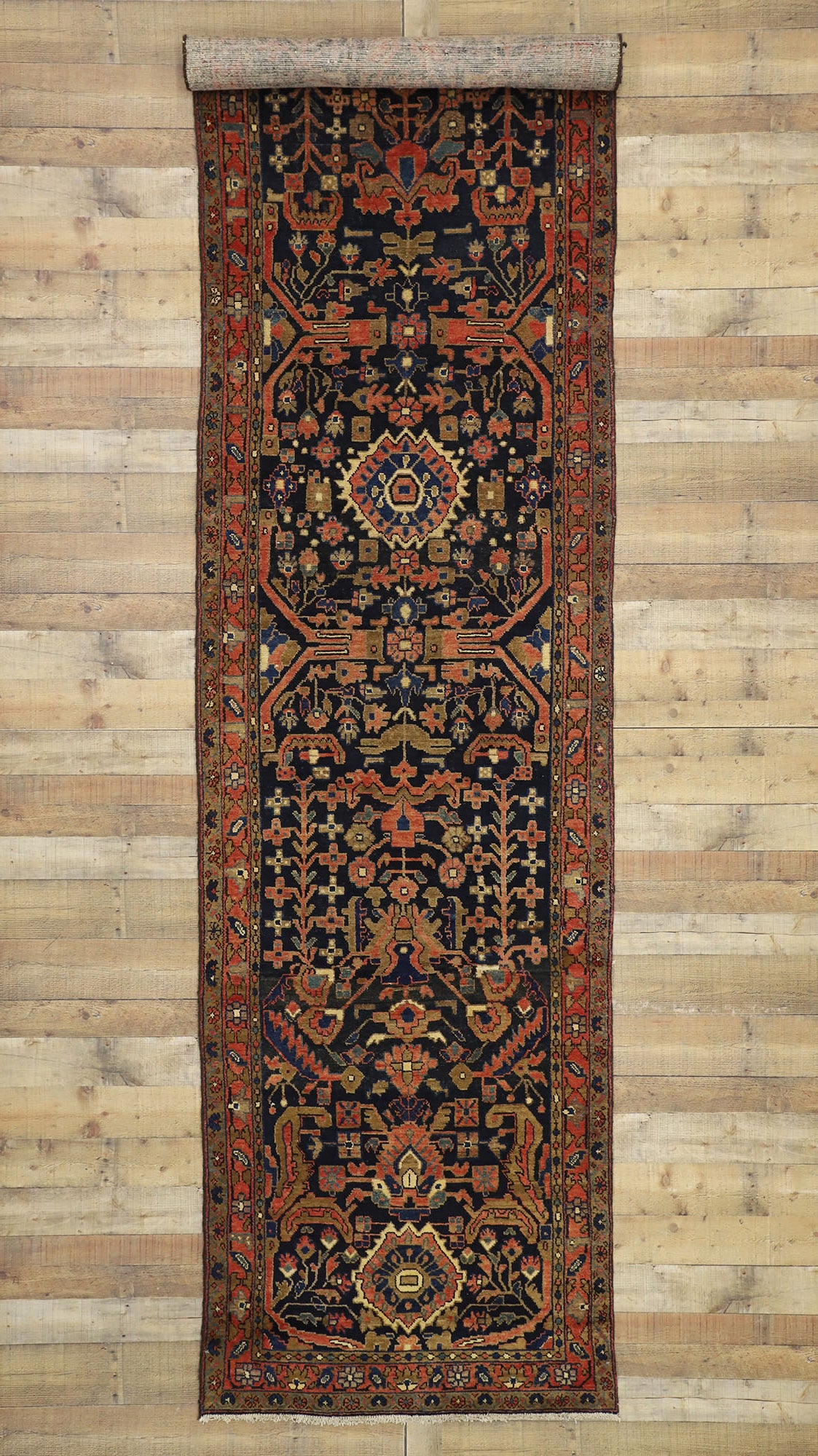 4 x 16 Vintage Persian Hamadan Rug 75363