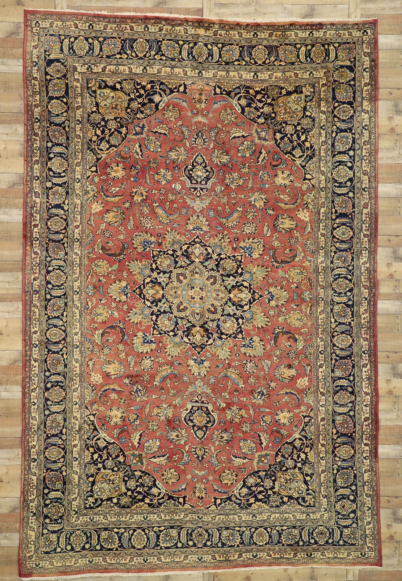 10 x 15 Vintage Persian Mashhad Rug 75597