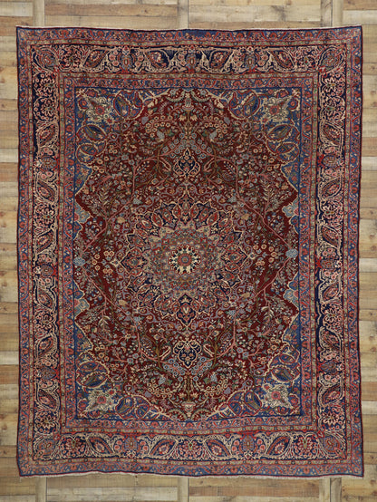 10 x 13 Vintage Yazd Rug 75661