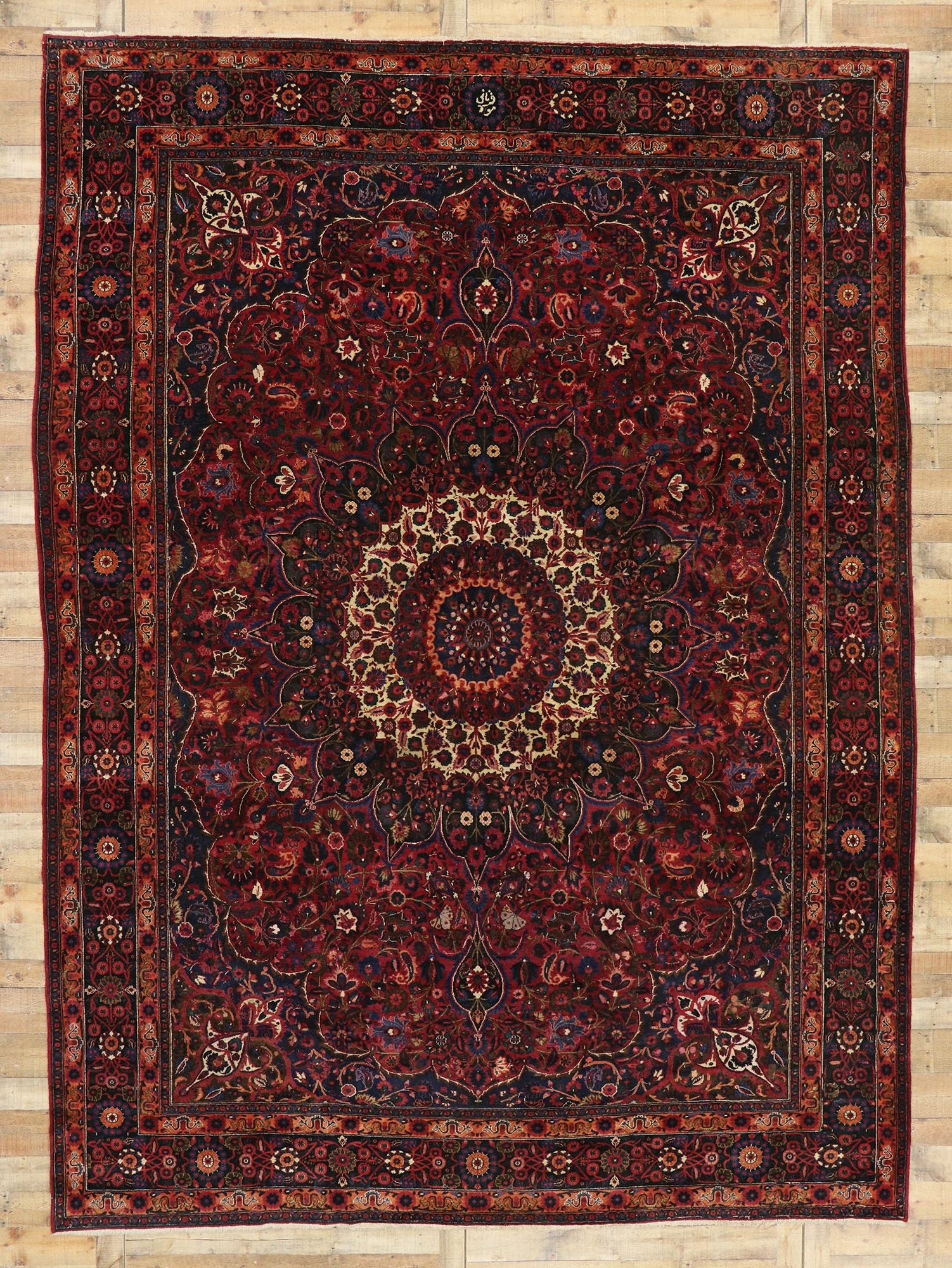10 x 14 Antique Persian Mashhad Rug 75668