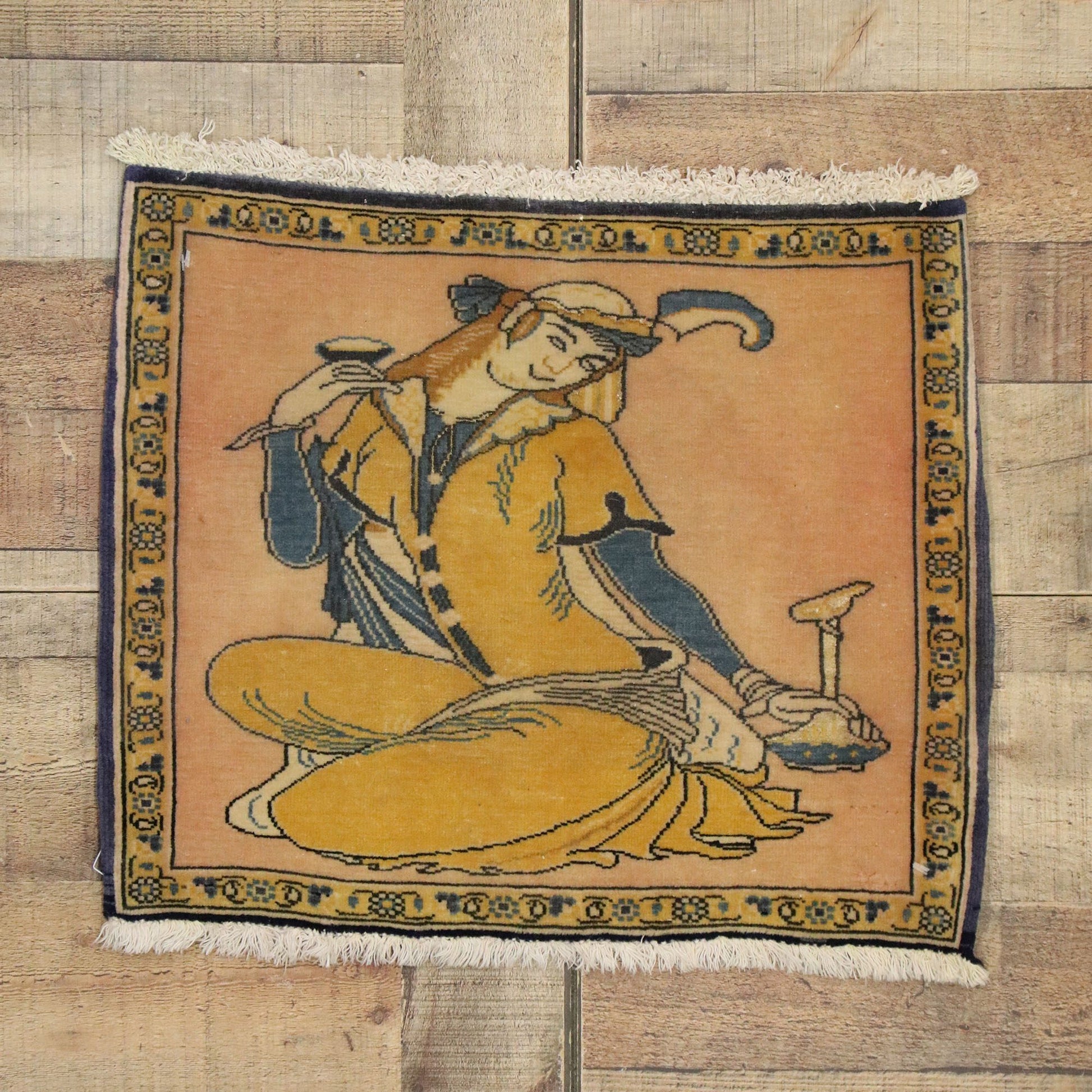 2 x 1 Vintage Persian Khamseh Pictorial Rug 76196