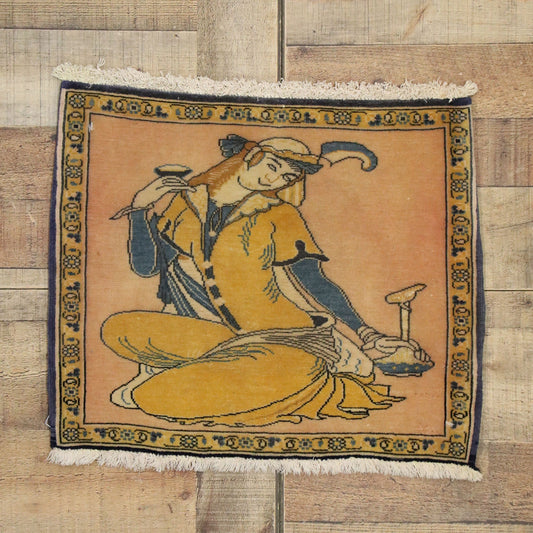 2 x 1 Vintage Persian Khamseh Pictorial Rug 76196