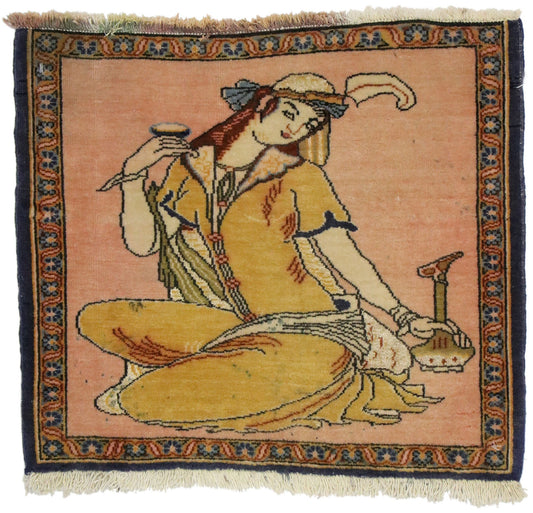 2 x 2 Vintage Persian Khamseh Pictorial Rug 76197