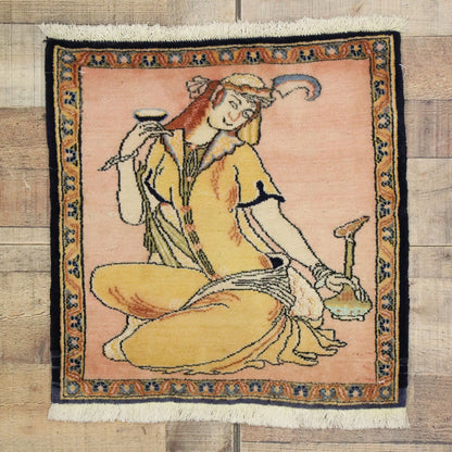 2 x 2 Vintage Persian Khamseh Pictorial Rug 76198