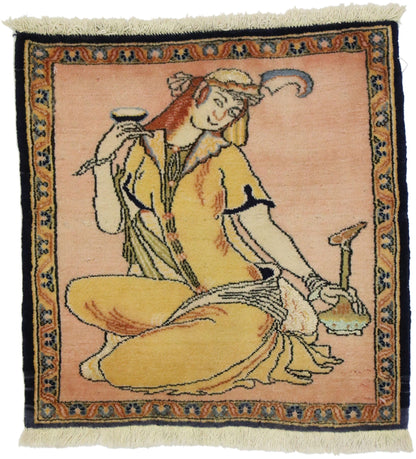 2 x 2 Vintage Persian Khamseh Pictorial Rug 76198