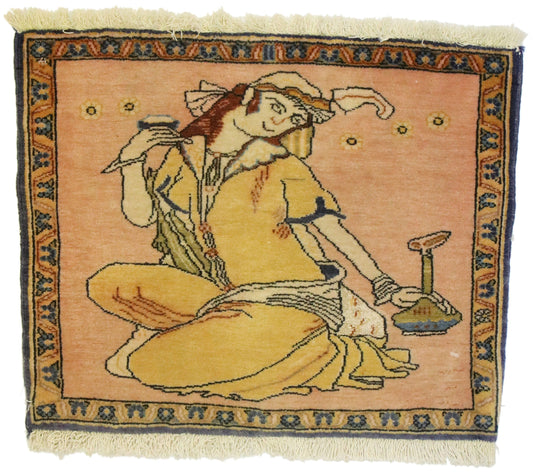 1 x 2 Vintage Persian Khamseh Pictorial Rug 76199