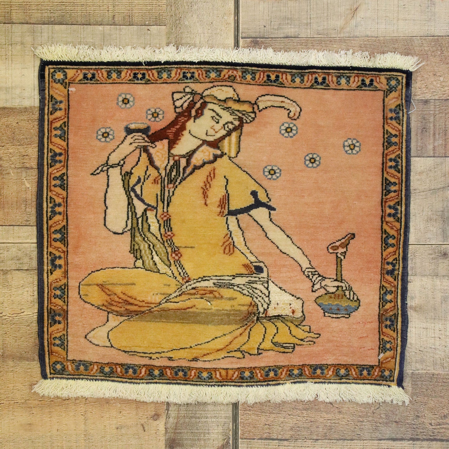 2 x 2 Vintage Persian Khamseh Pictorial Rug 76200