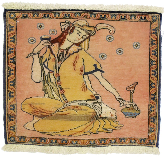 2 x 2 Vintage Persian Khamseh Pictorial Rug 76200