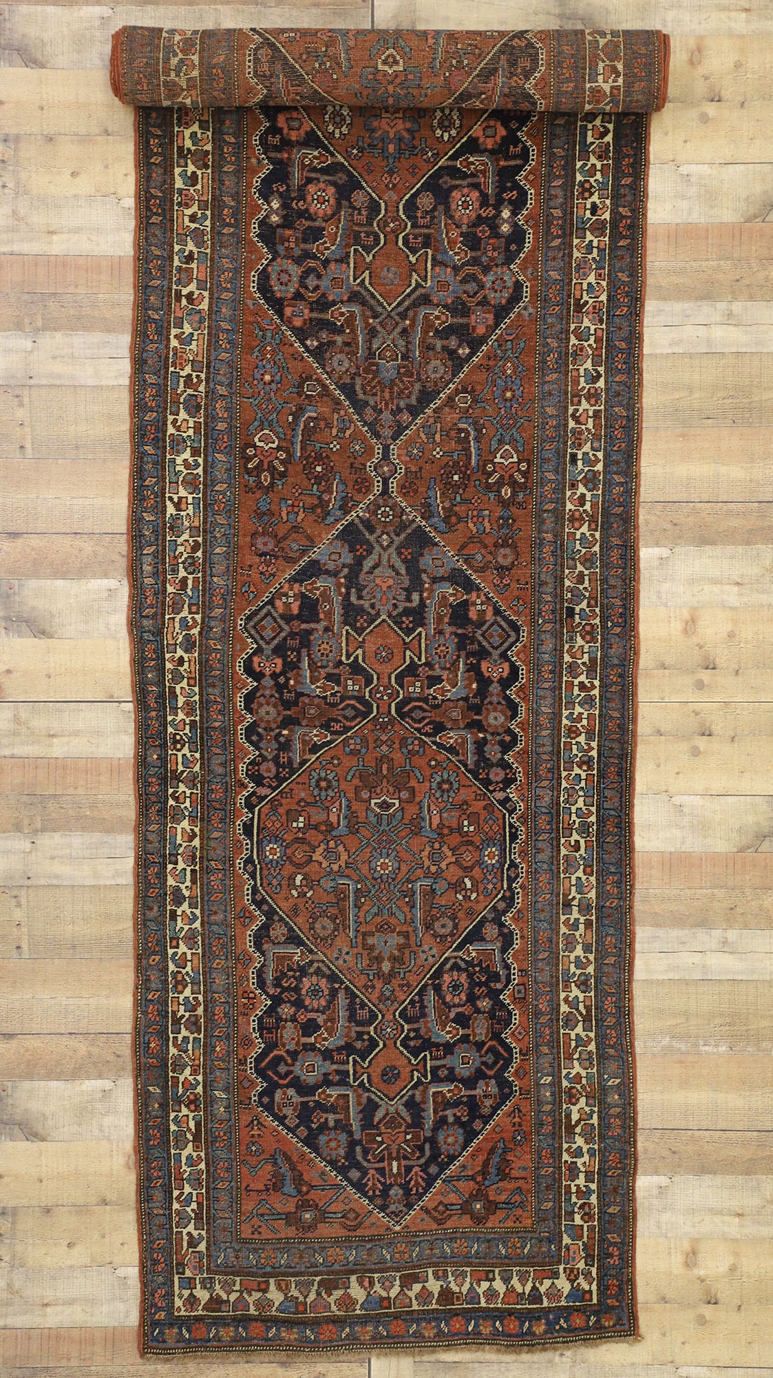 4 x 17 Antique Persian Bijar Runner 76653