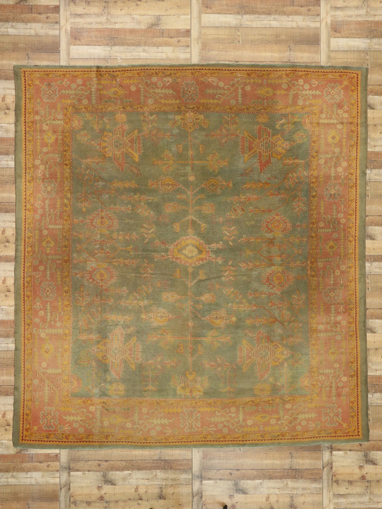 11 x 12 Antique Green Turkish Oushak Rug 76747