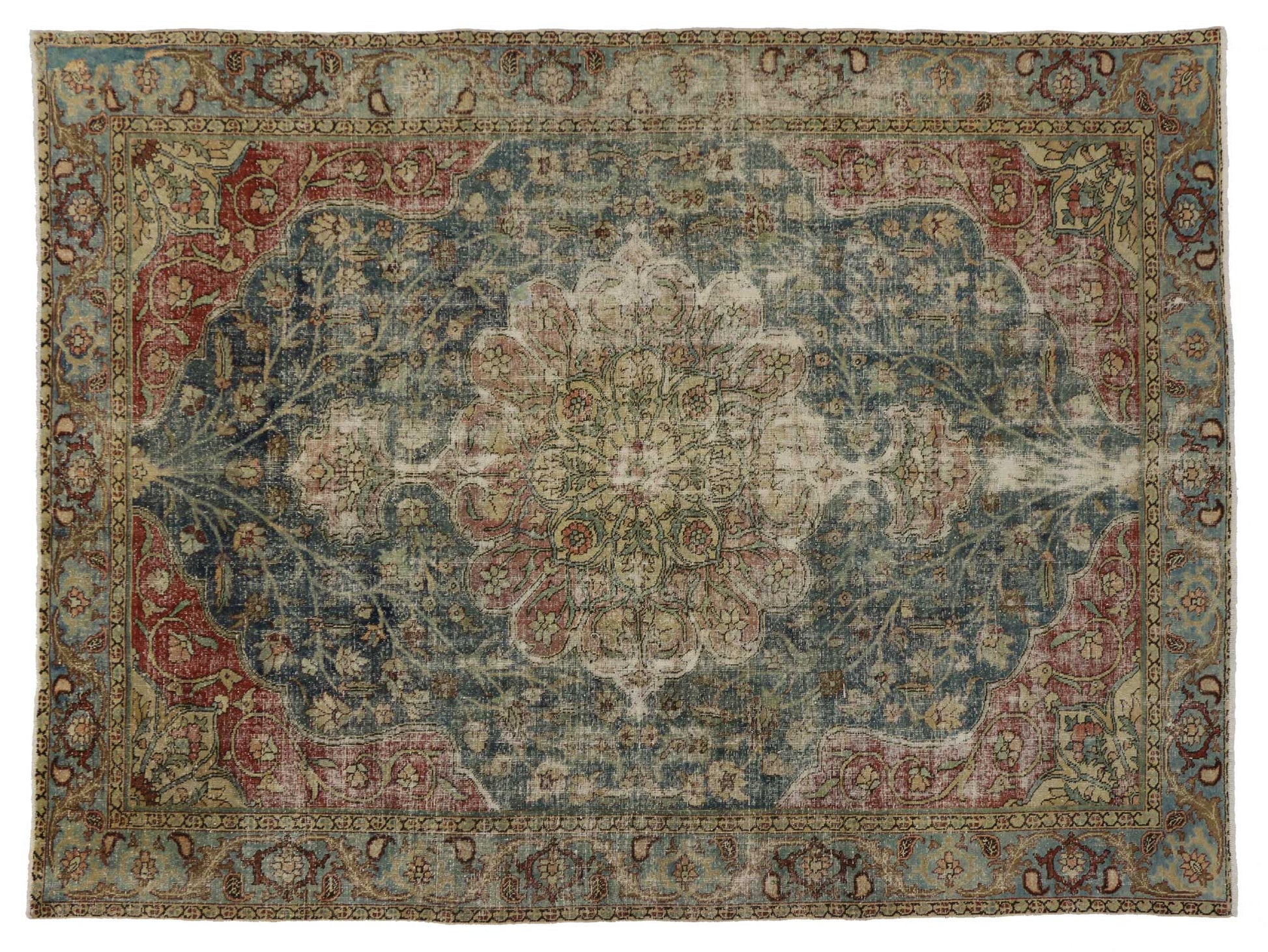 8 x 11Distressed Antique Persian Tabriz Rug 76828