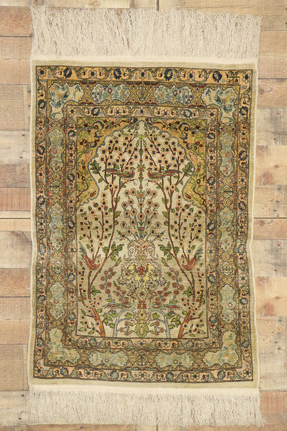 3 x 3 Vintage Turkish Silk Hereke Prayer Rug 77026