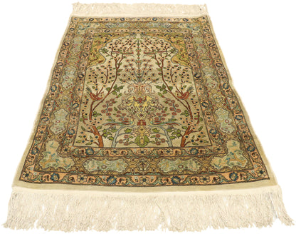 3 x 3 Vintage Turkish Silk Hereke Prayer Rug 77026
