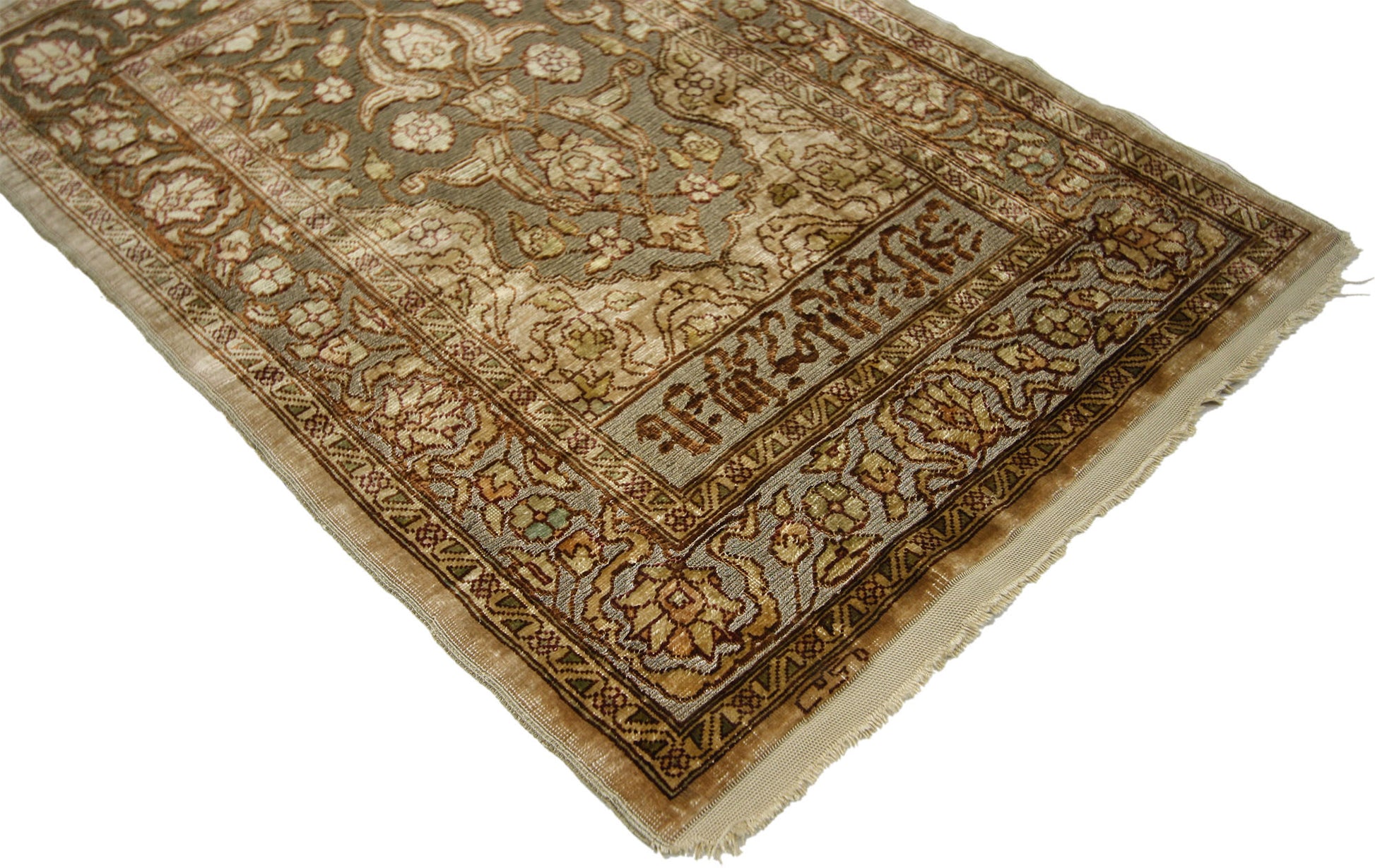 1 x 2 Antique Turkish Silk Hereke Rug 77154