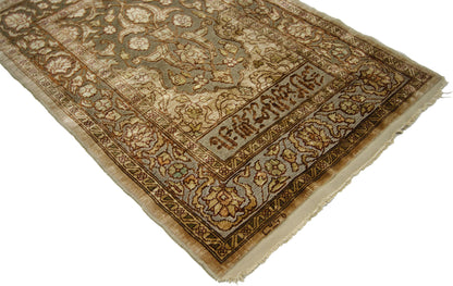 1 x 2 Antique Turkish Silk Hereke Rug 77154