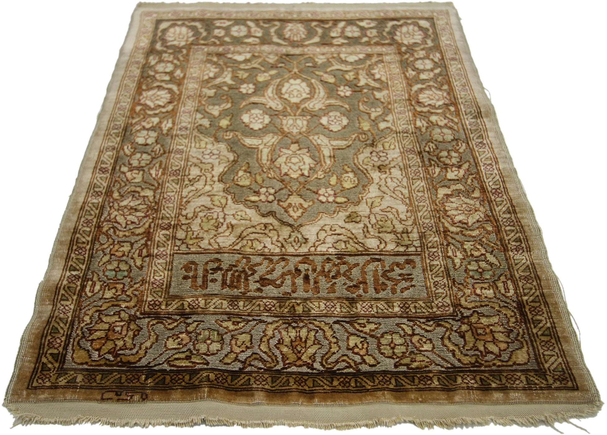 1 x 2 Antique Turkish Silk Hereke Rug 77154