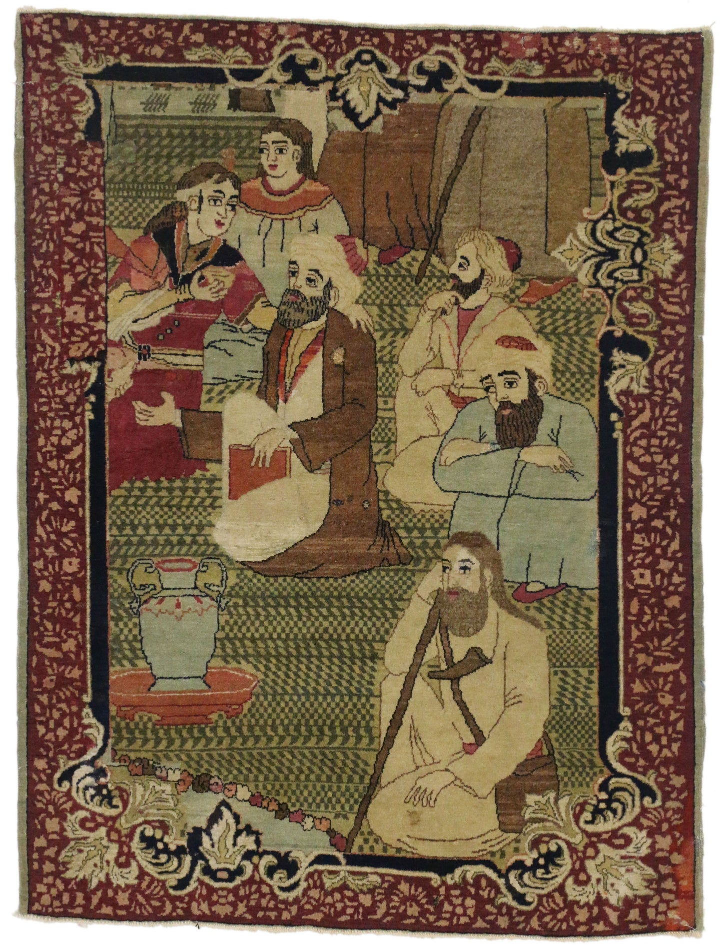 3 x 4 Antique Persian Kerman Pictorial Rug 77161