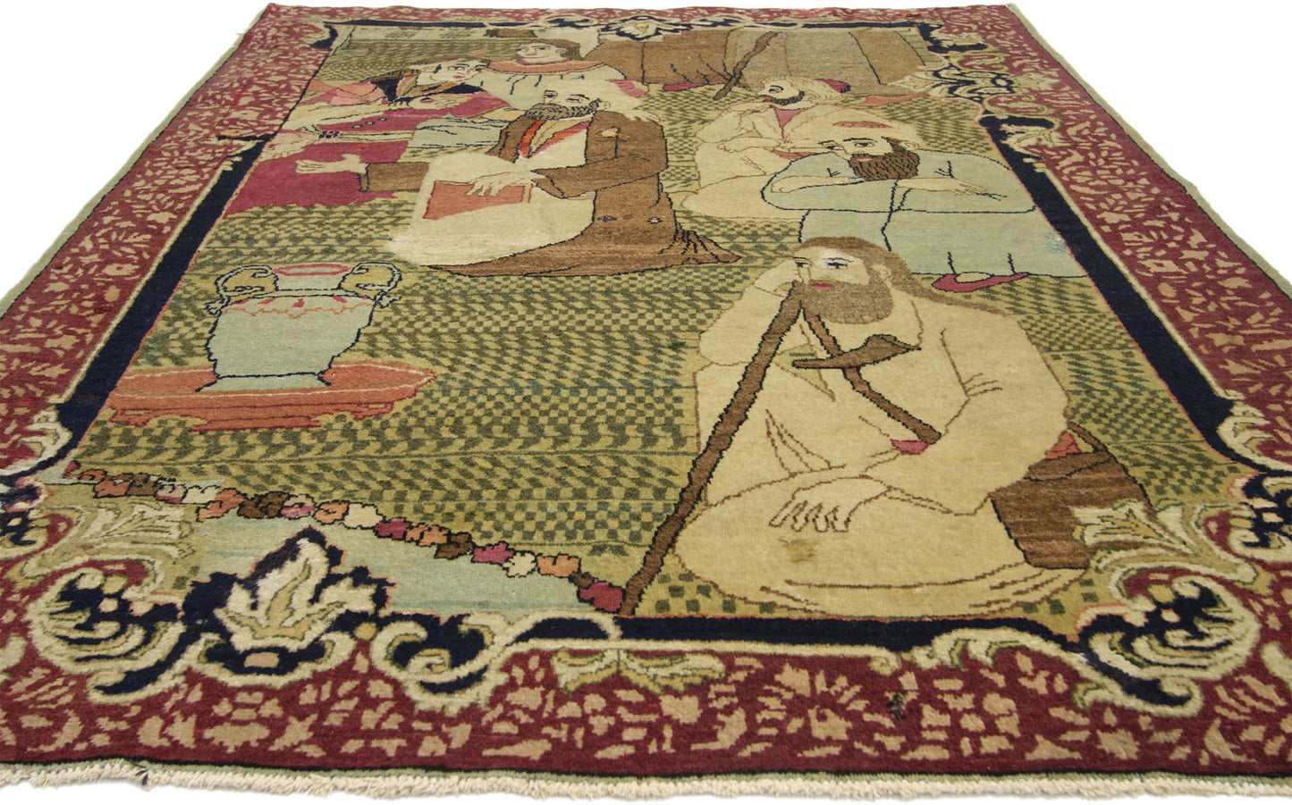 3 x 4 Antique Persian Kerman Pictorial Rug 77161
