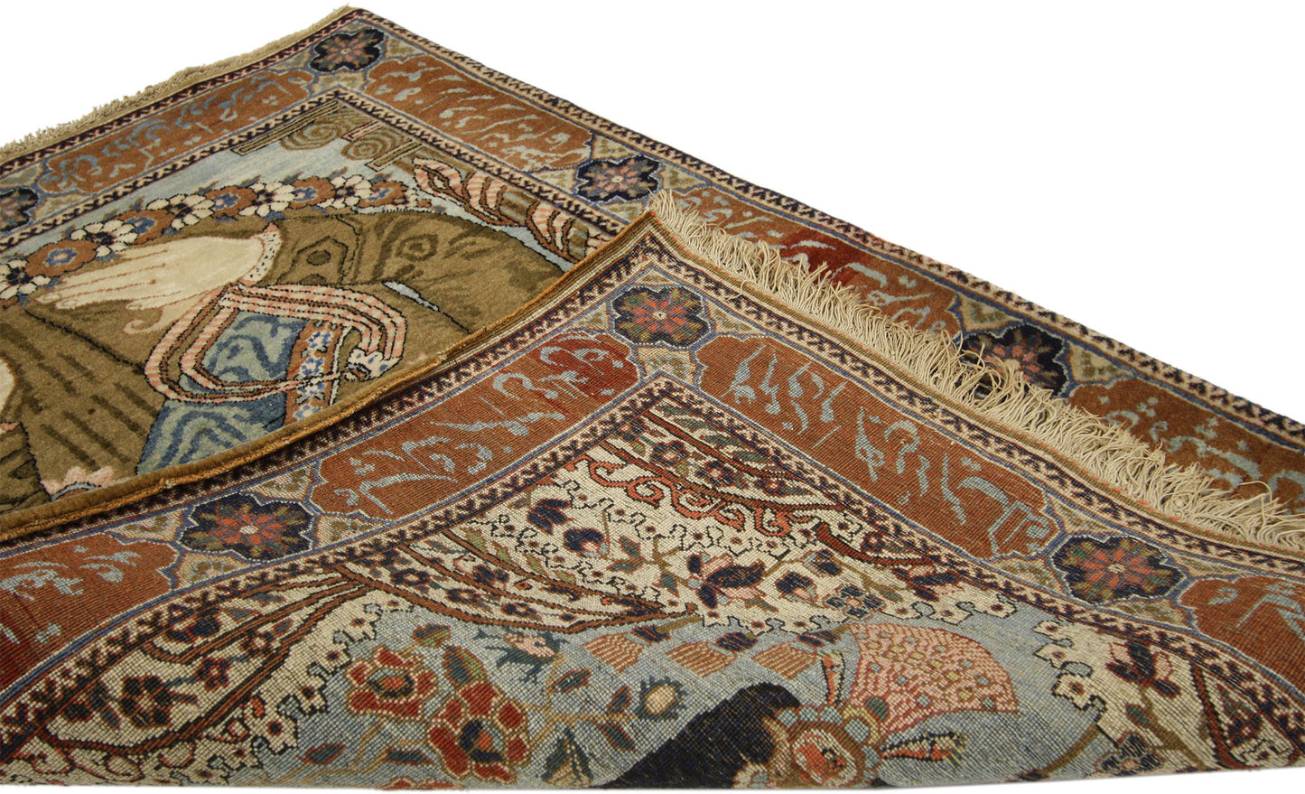 2 x 3 Antique Persian Mohtasham Kashan Pictorial Rug 77162
