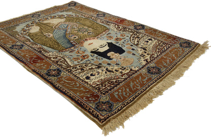2 x 3 Antique Persian Mohtasham Kashan Pictorial Rug 77162
