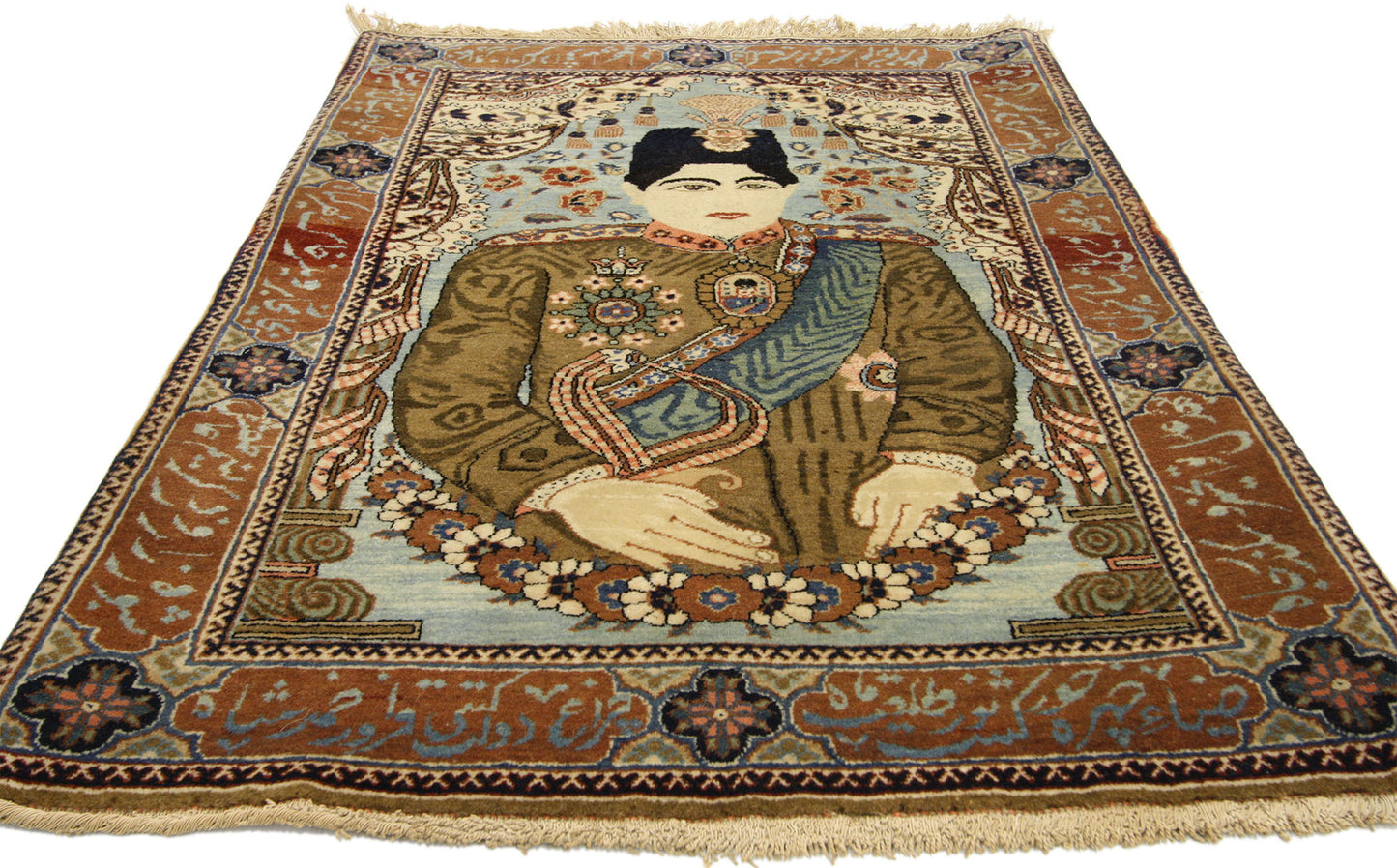 2 x 3 Antique Persian Mohtasham Kashan Pictorial Rug 77162