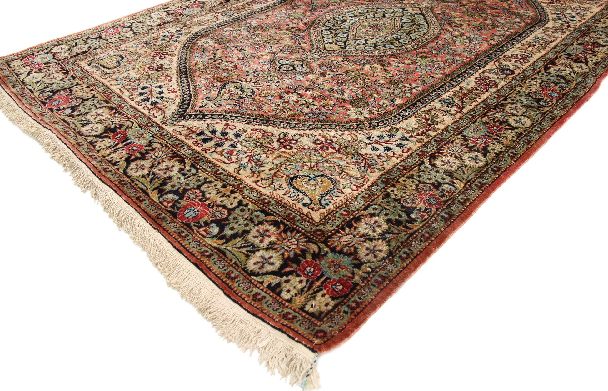 4 x 6 Vintage Persian Silk Qum Rug 77197