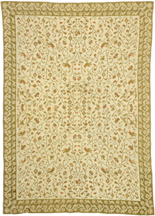 8 x 11 Antique Portuguese Needlepoint Arraiolos Rug 77210
