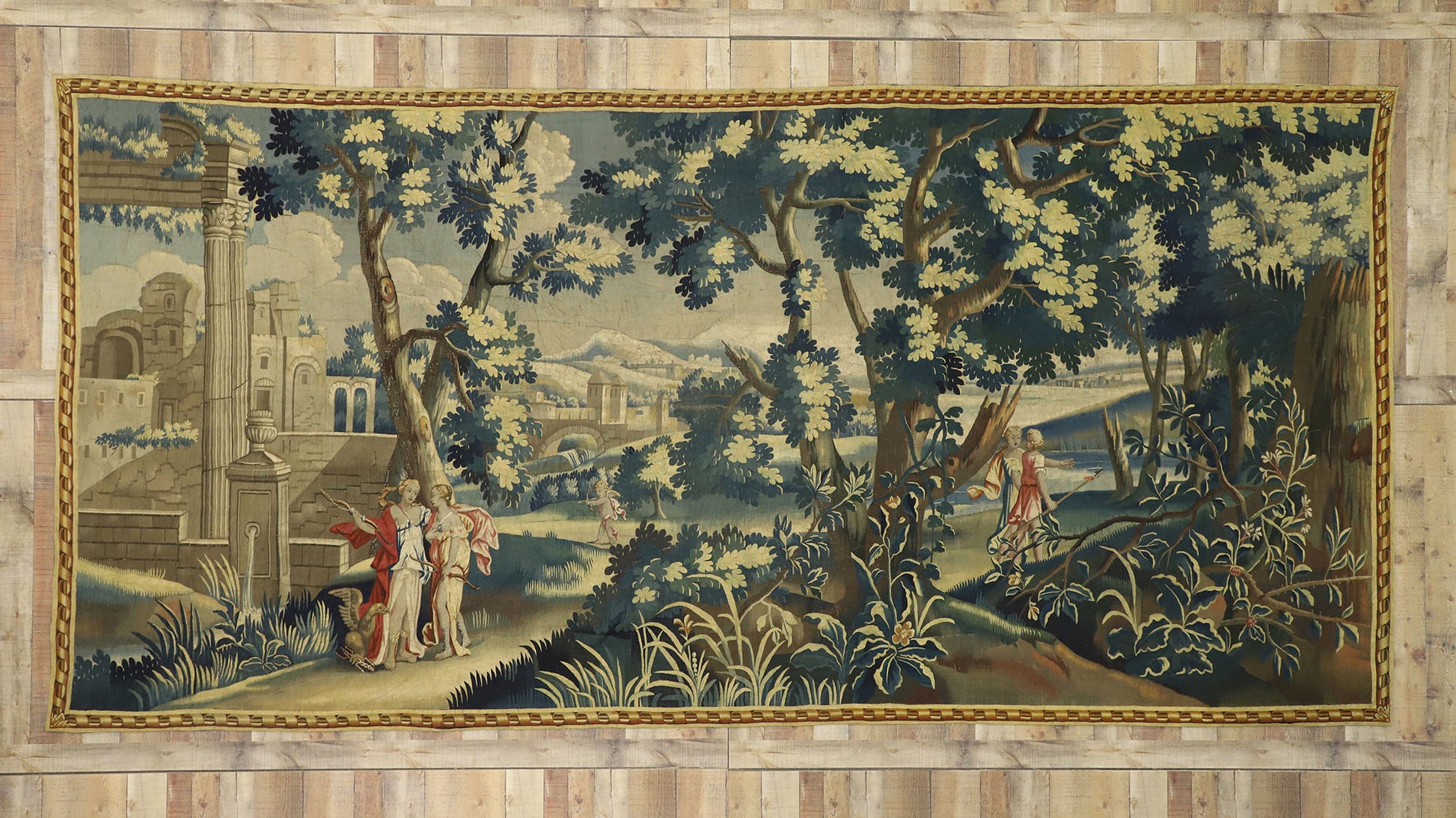 7 x 15 Antique French Verdure Tapestry 77237