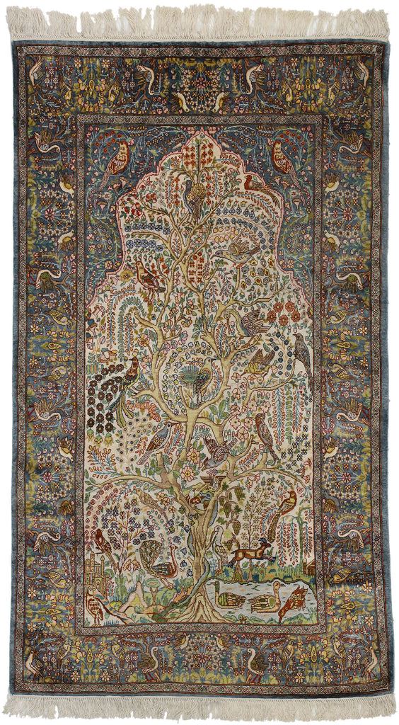 4 x 6 Vintage Turkish Silk Hereke Prayer Rug 77259