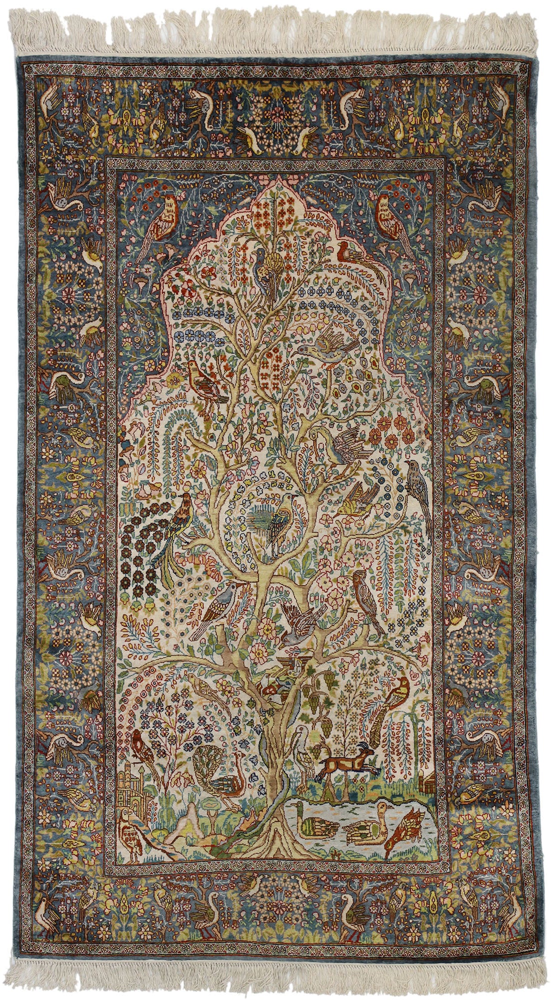 4 x 6 Vintage Turkish Silk Hereke Prayer Rug 77259