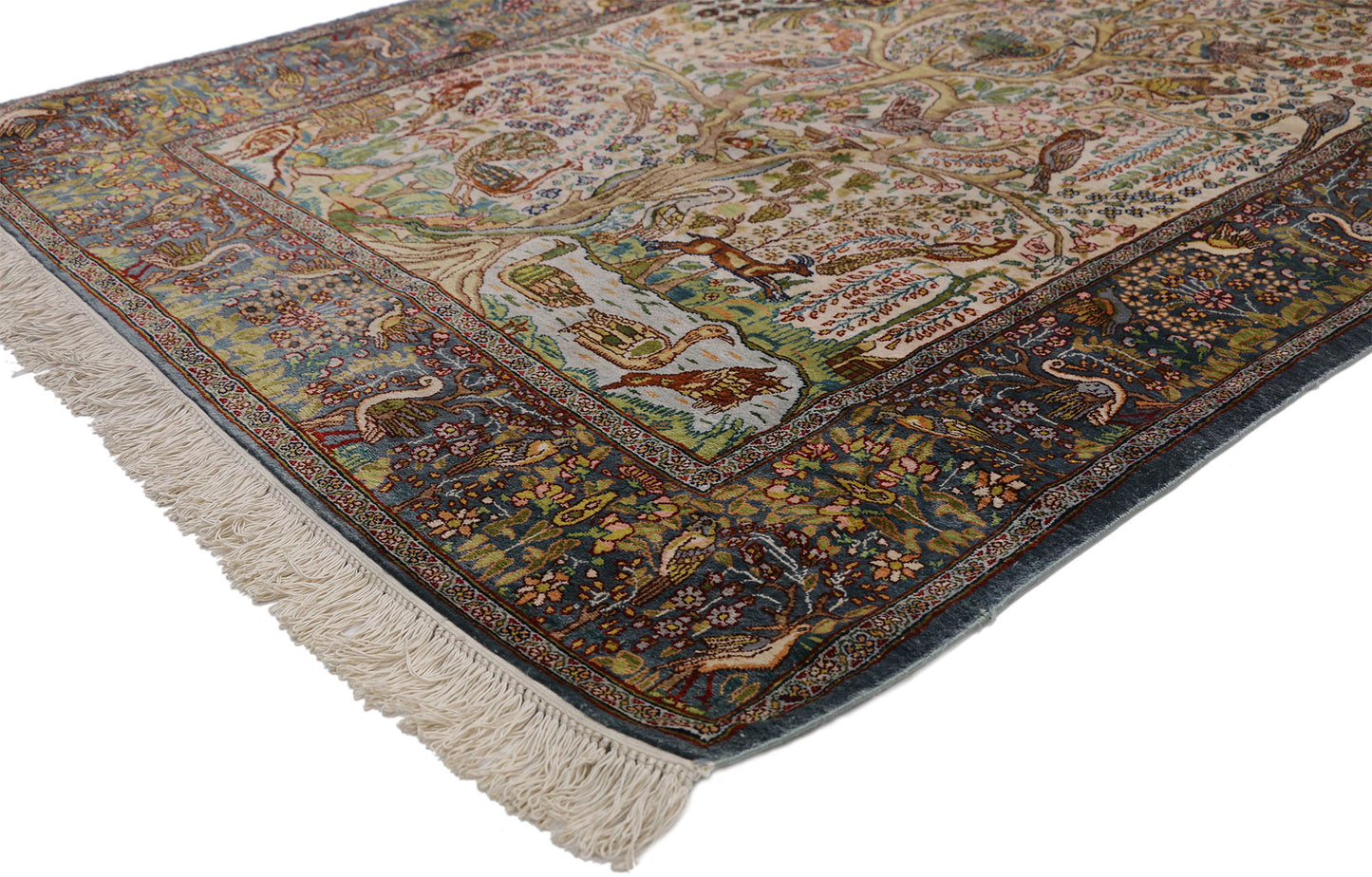 4 x 6 Vintage Turkish Silk Hereke Prayer Rug 77259
