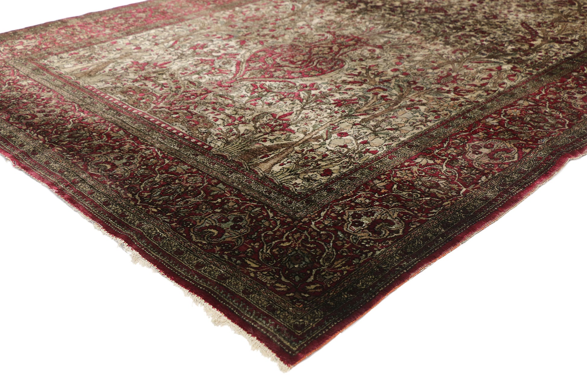 4 x 7 Antique Silk Kashan Vase Prayer Rug 77269