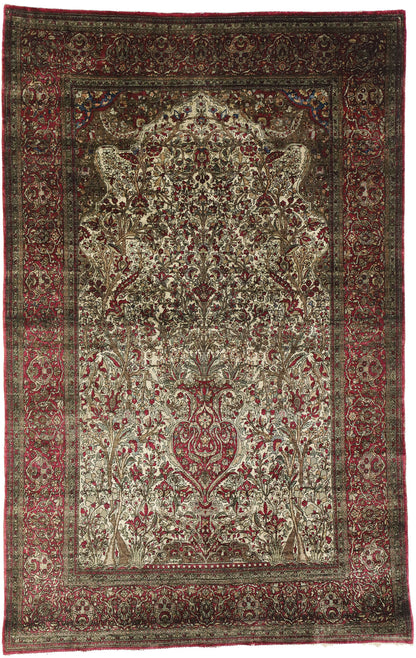 4 x 7 Antique Silk Kashan Vase Prayer Rug 77269
