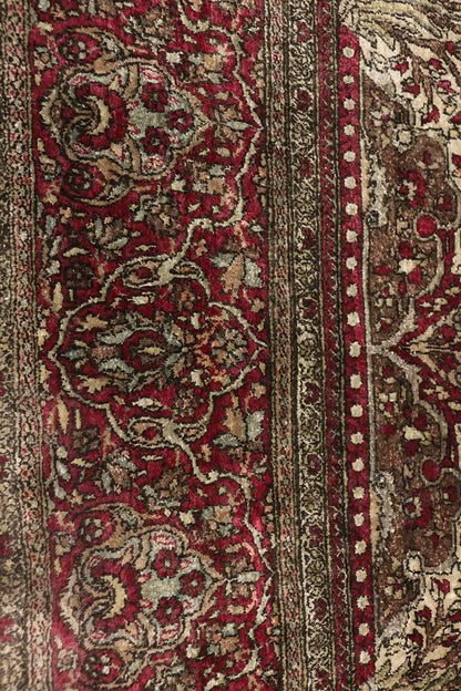 4 x 7 Antique Silk Kashan Vase Prayer Rug 77269