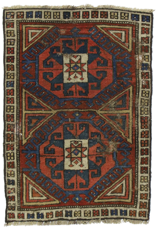 2 x 2 Antique Caucasian Kazak Rug 77270