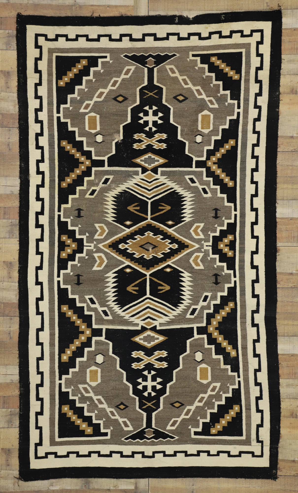 6 x 10 Antique Two Grey Hills Navajo Rug 77275