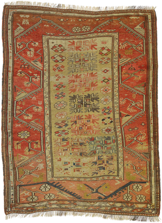 4 x 5 Antique Turkish Oushak Rug 77324