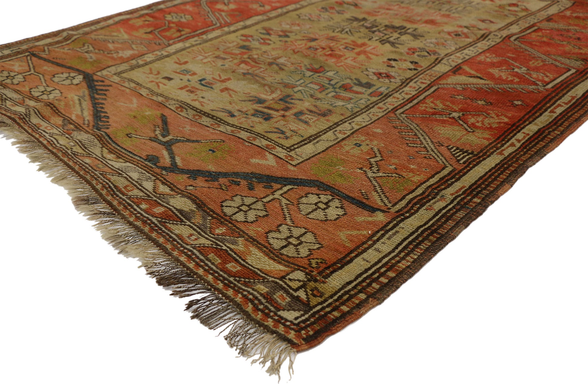 4 x 5 Antique Turkish Oushak Rug 77324