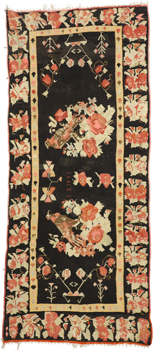 5 x 12 Vintage Turkish Rose Kilim Rug 77346