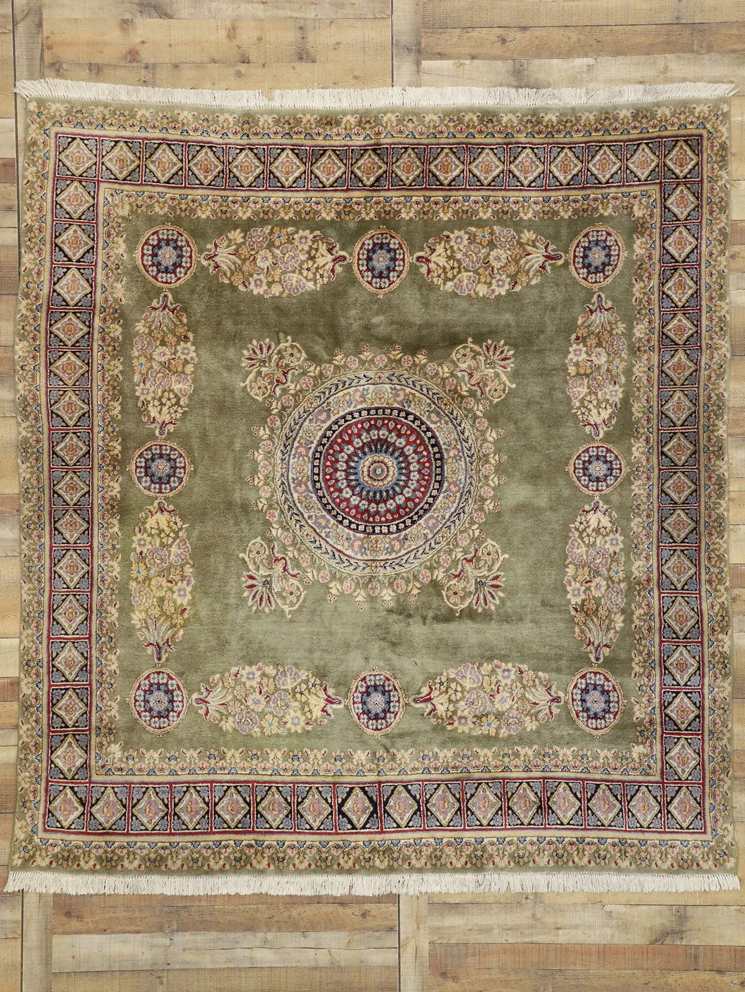8 x 8 Vintage Persian Kerman Square Rug 77358