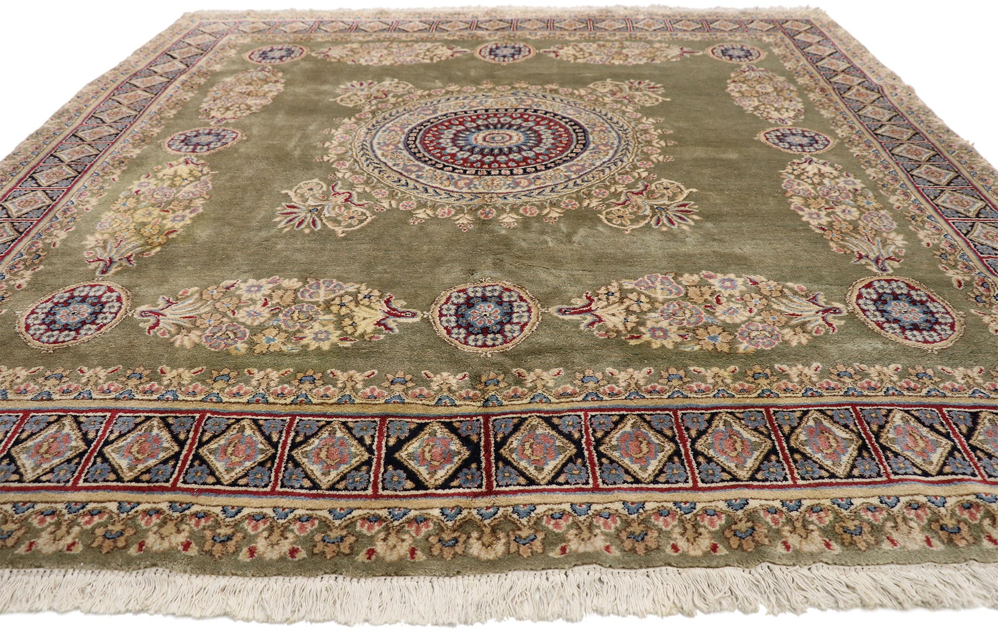 8 x 8 Vintage Persian Kerman Square Rug 77358