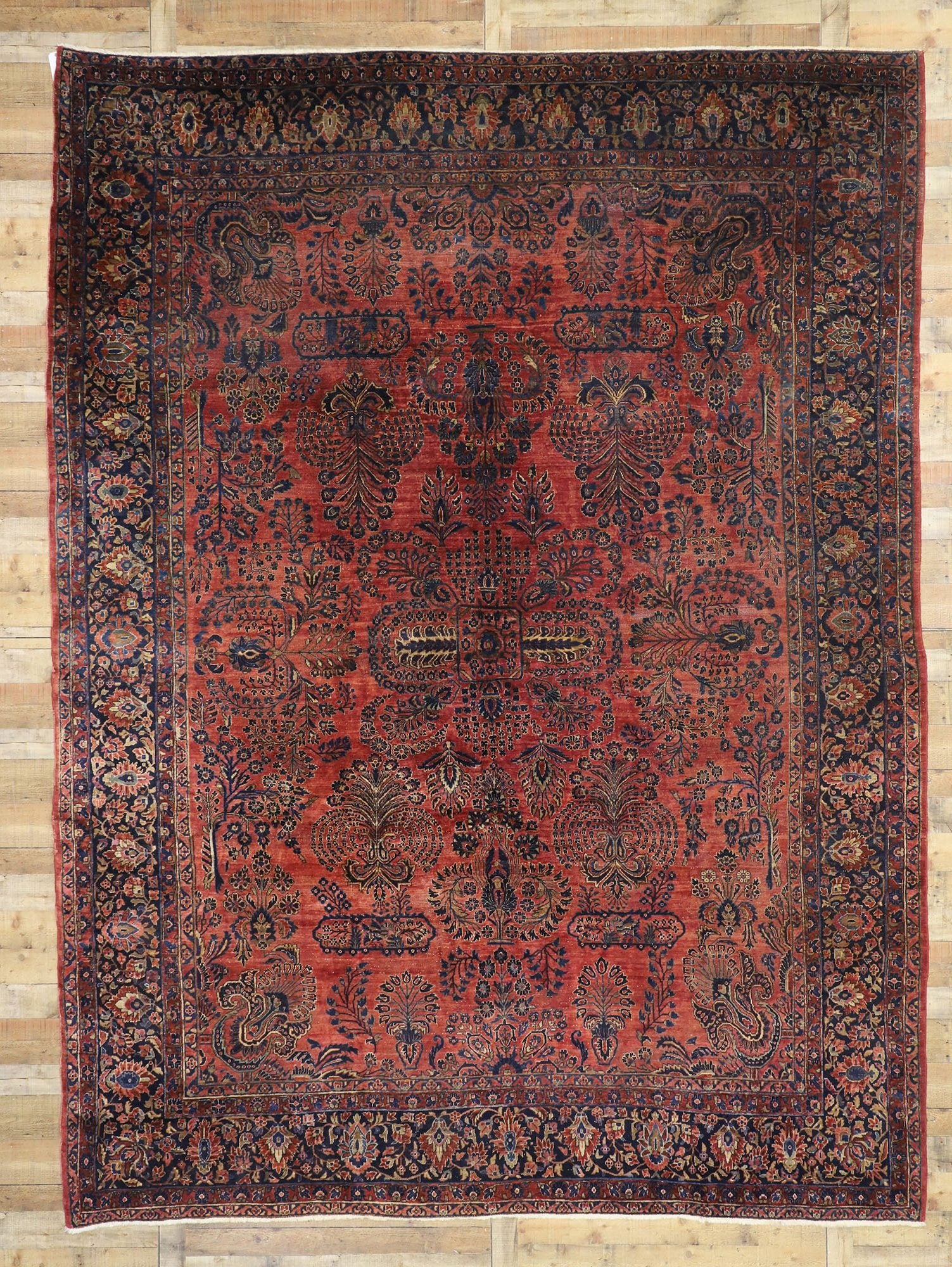 11 x 14 Antique Persian Sarouk Rug 77387