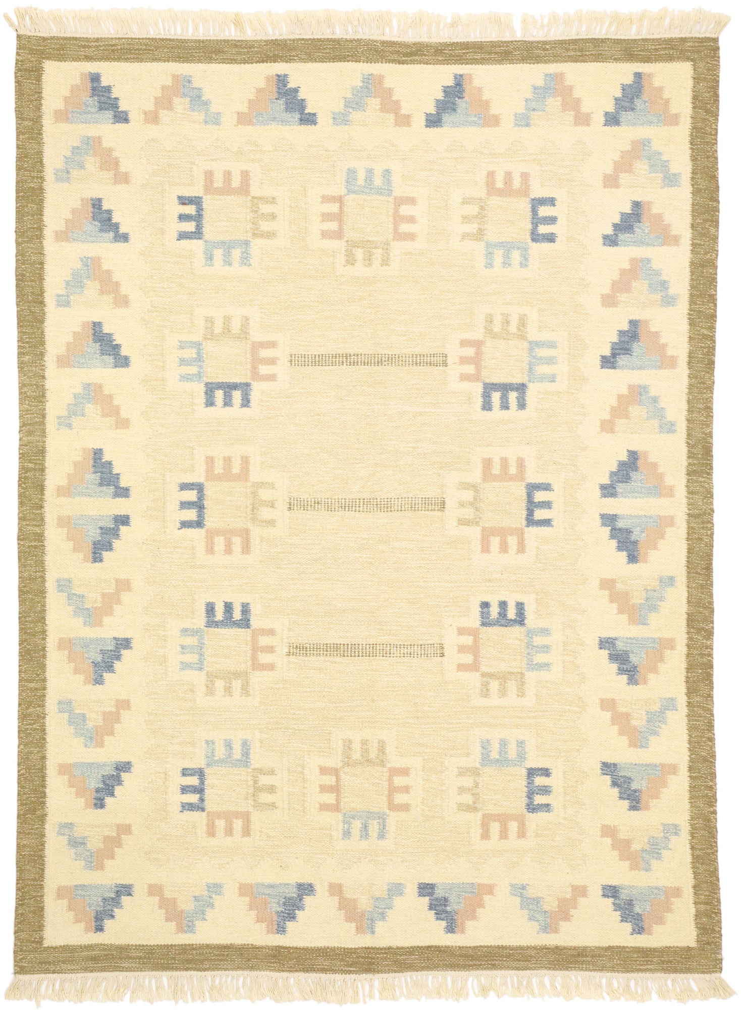 6 x 8 Vintage Pastel Swedish Rollakan Rug 77404
