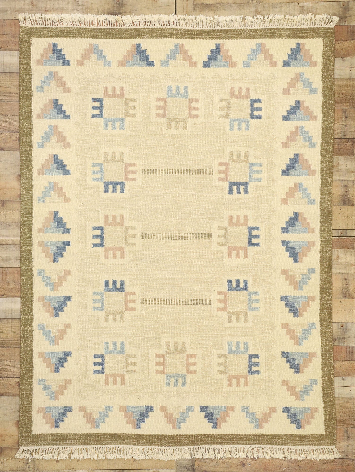 6 x 8 Vintage Pastel Swedish Rollakan Rug 77404