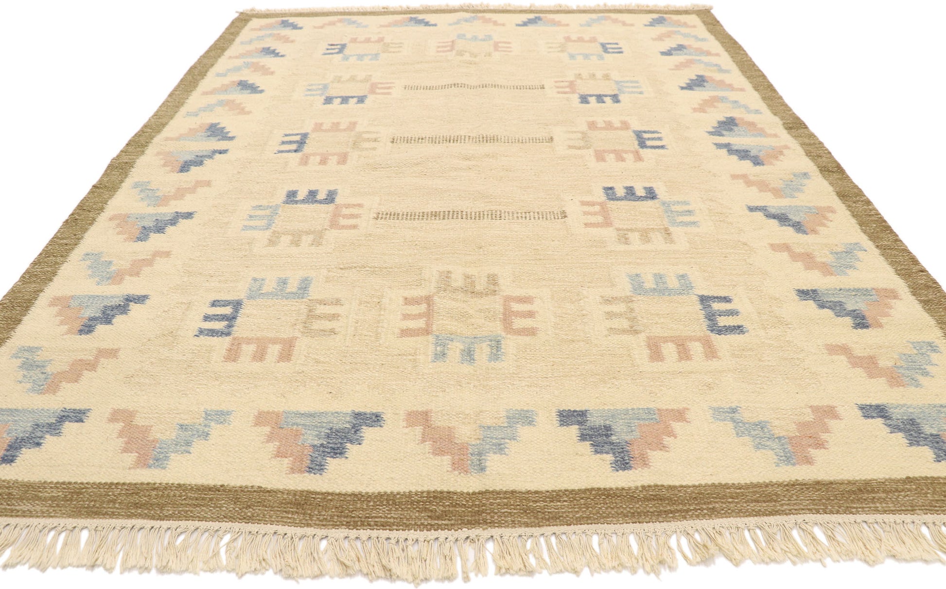 6 x 8 Vintage Pastel Swedish Rollakan Rug 77404
