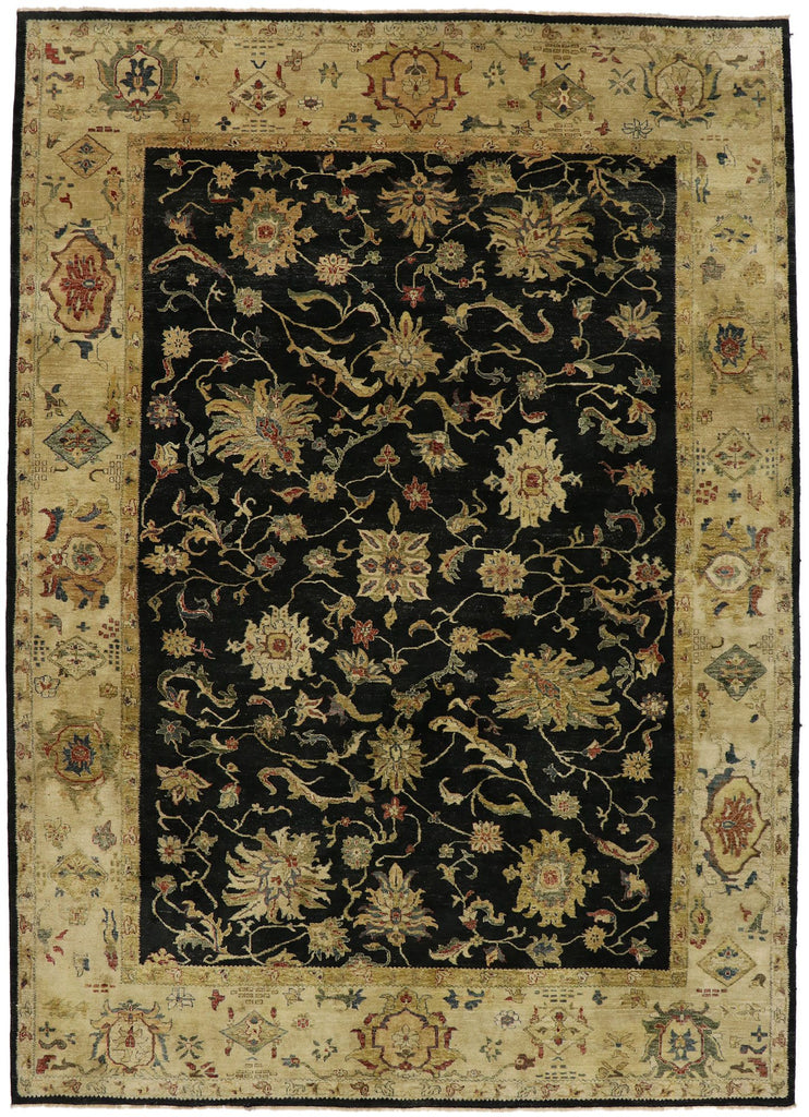 10 x 14 Vintage Black Pakistani Tabriz Rug 77413