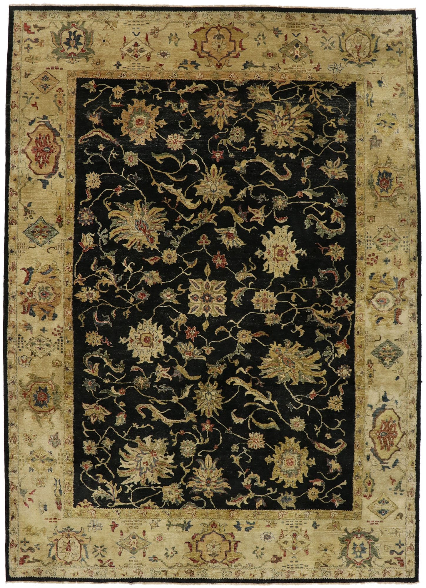 10 x 14 Vintage Black Pakistani Tabriz Rug 77413